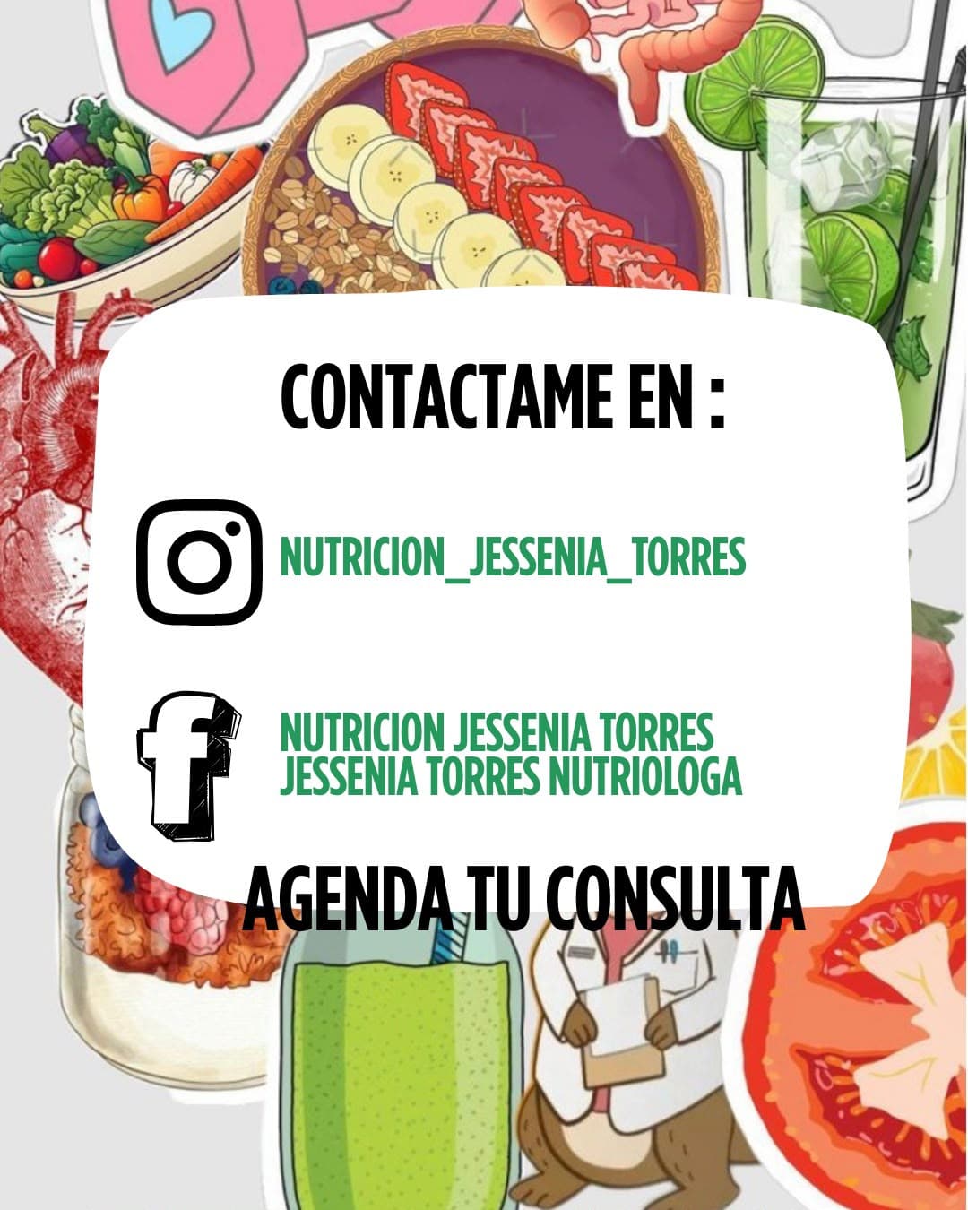 Información para contactar a la nutrióloga Jessenia Torres